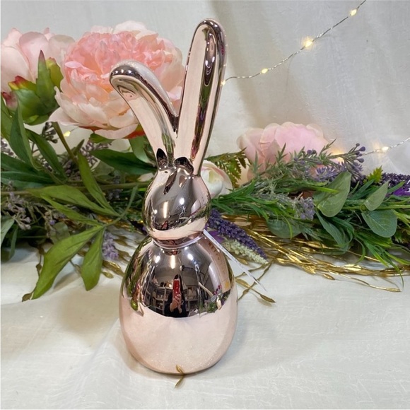 Bella Lux Ceramic Pink Metallic Modern Easter Spring Bunny Figure Statue 9" New - Picture 1 of 3